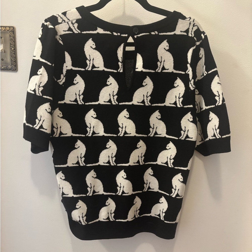 Maeve Jacquard Sweater Short Sleeve Shirt || NWOT || Size L || cat pattern! - Picture 8 of 8